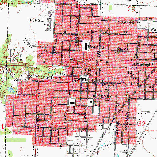 Topographic Map of Staunton Post Office, IL