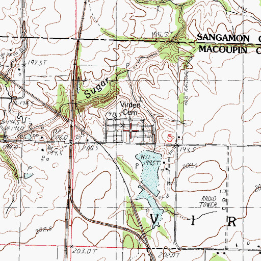 Topographic Map of Virden City Cemetery, IL