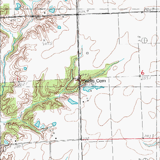 Topographic Map of Wills Cemetery, IL