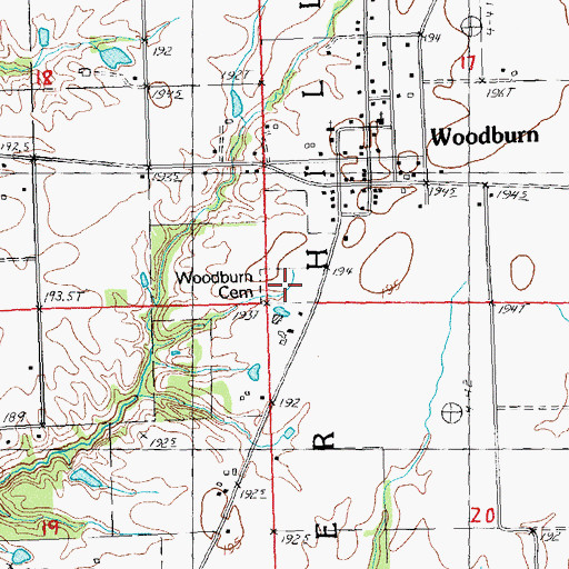 Topographic Map of Woodburn Cemetery, IL