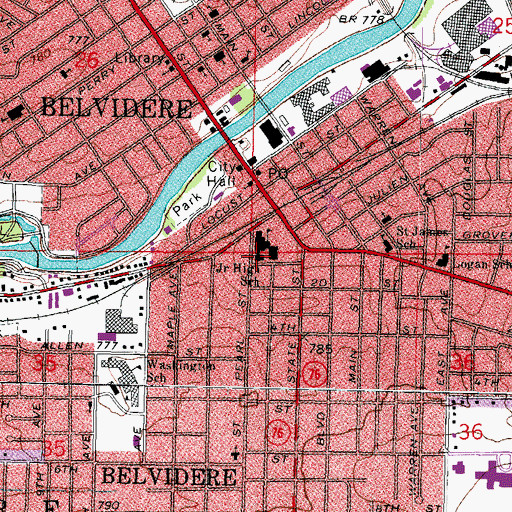 Topographic Map of Washington Public School (historical), IL