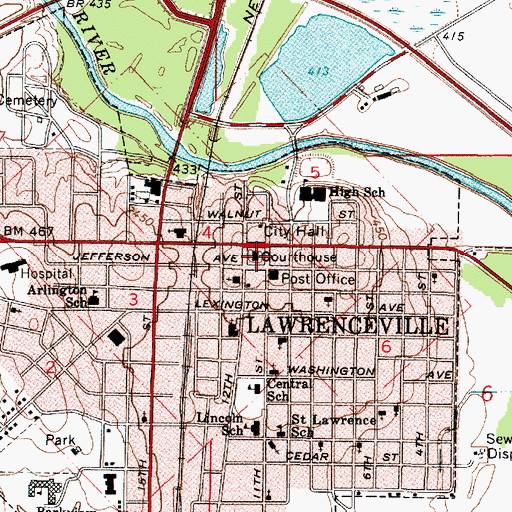 Topographic Map of Lawrence County Courthouse, IL