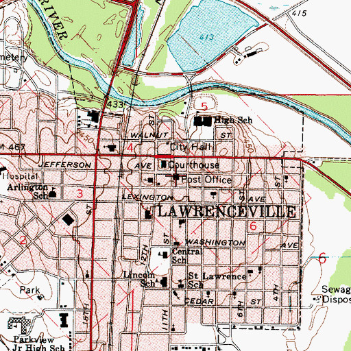 Topographic Map of Lawrenceville Post Office, IL