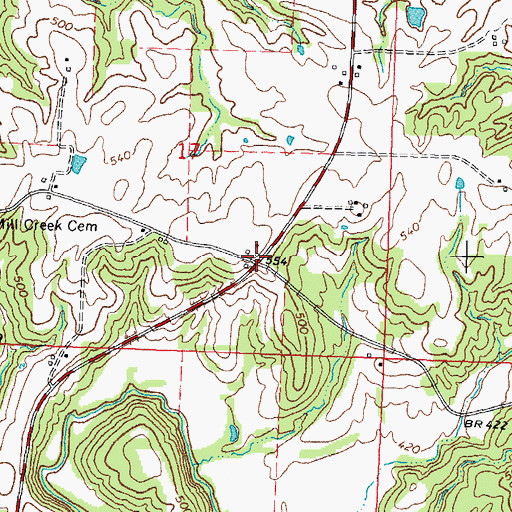 Topographic Map of Leanderville, IL