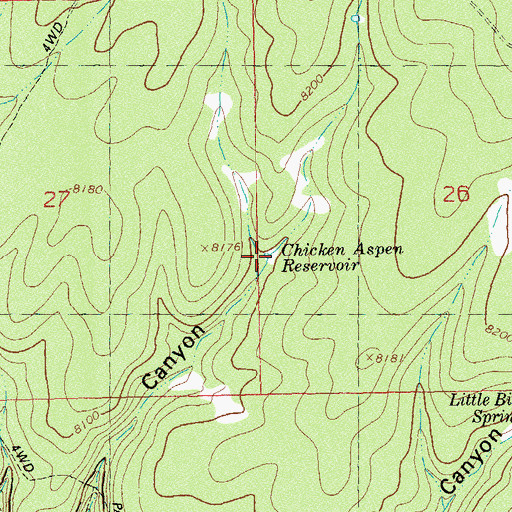 Topographic Map of Chicken Aspen Reservoir, CO