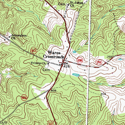 Topographic Map of Wares Crossroads Post Office, VA