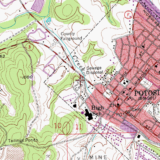 Topographic Map of Potosi New Masonic Cemetery, MO