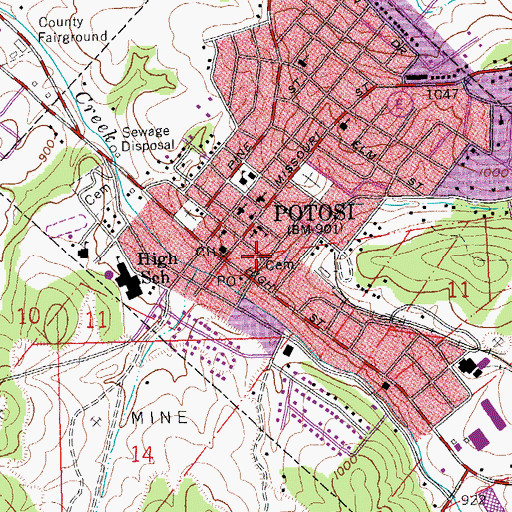 Topographic Map of Potosi Old Masonic Cemetery, MO