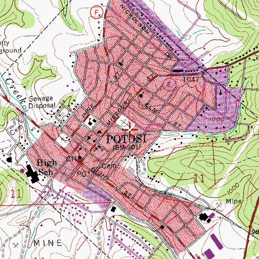 Topographic Map of Potosi Presbyterian Cemetery, MO