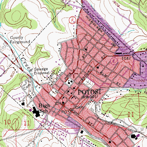 Topographic Map of Potosi Colored Cemetery, MO