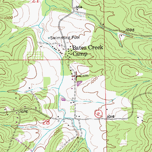 Topographic Map of Bates Creek Cemetery, MO