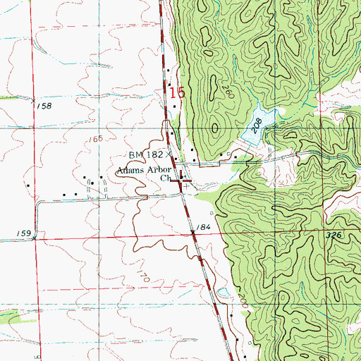 Topographic Map of Adams Arbor Church of God Prophecy Cemetery, MS