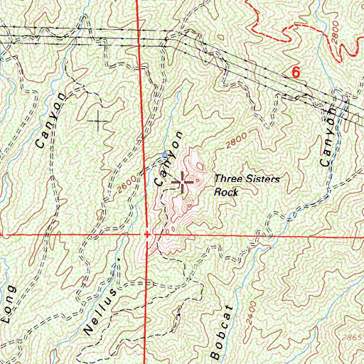 Topographic Map of Three Sisters Rock, CA