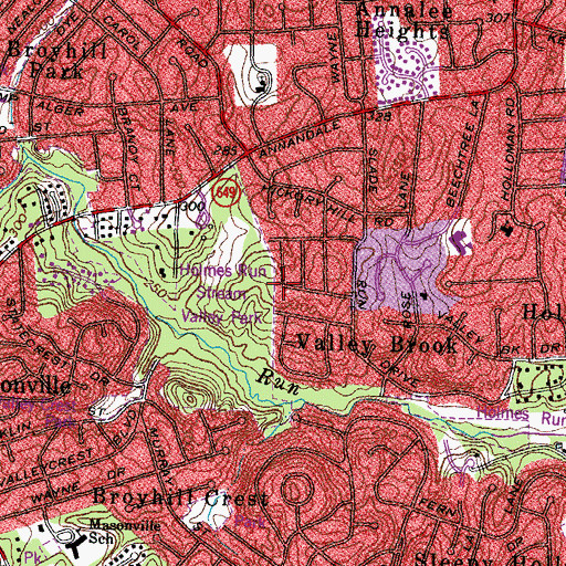 Topographic Map of Holmes Run Stream Valley Park, VA