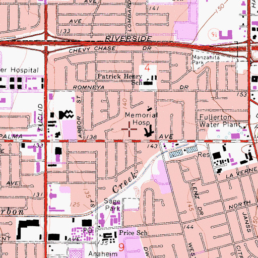 Topographic Map of Anaheim Regional Medical Center, CA