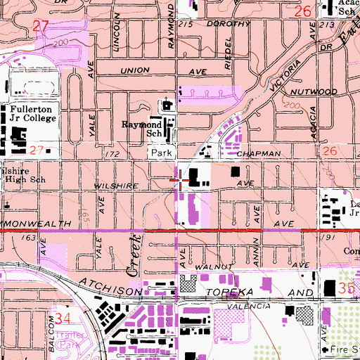 Topographic Map of East Fullerton Shopping Center, CA
