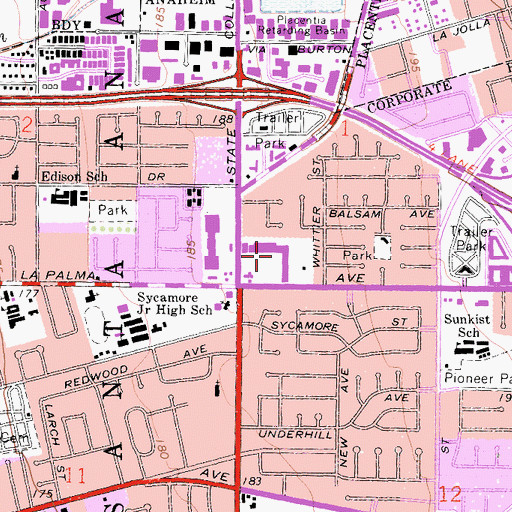 Topographic Map of Granada Square Shopping Center, CA