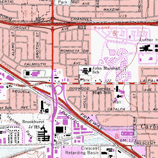 Topographic Map of John Marshall Park, CA