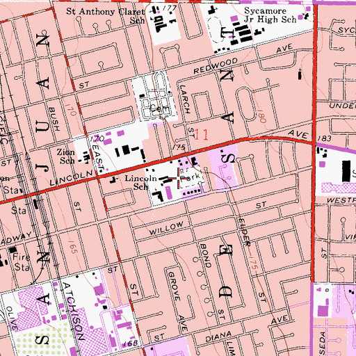 Topographic Map of Lincoln Park, CA