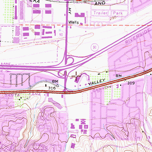 Topographic Map of Canyon Plaza Shopping Center, CA