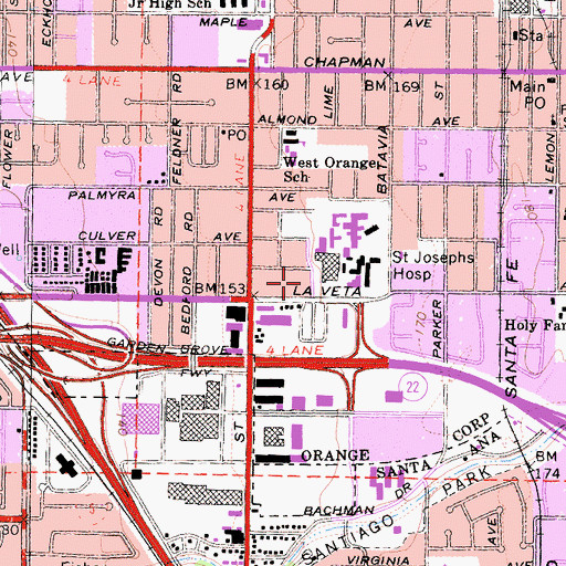 Topographic Map of Childrens Hospital of Orange County, CA