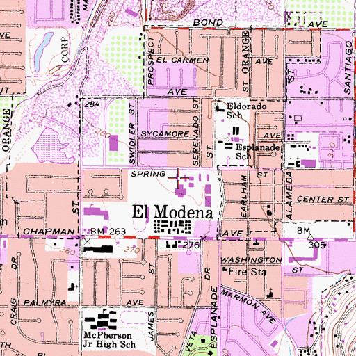 Topographic Map of El Modena High School, CA