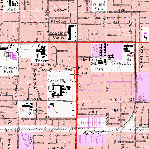 Topographic Map of Euclid Branch Anaheim Public Library, CA