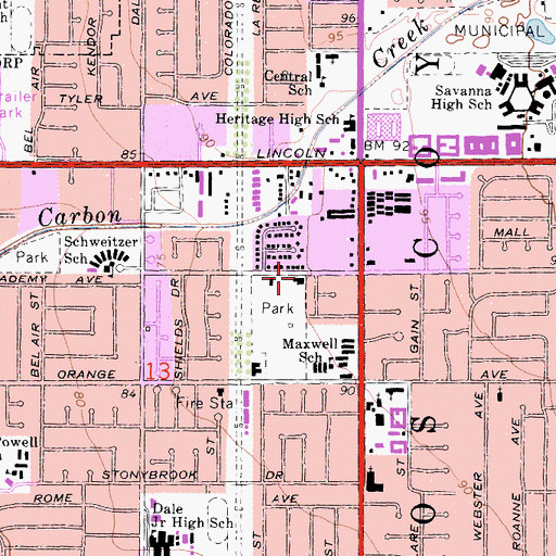 Topographic Map of Haskett Reading Center Anaheim Public Library, CA