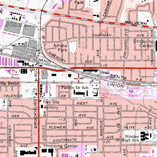 Topographic Map of Hunt Public Library, CA