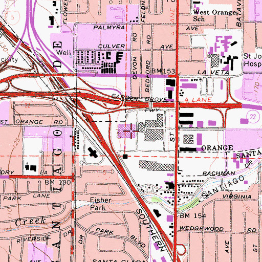 Topographic Map of Mainplace Shopping Center, CA