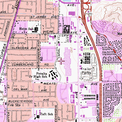 Topographic Map of Mall of Orange Shopping Center, CA