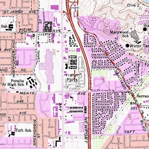 Topographic Map of Orange Mobile Home Park, CA