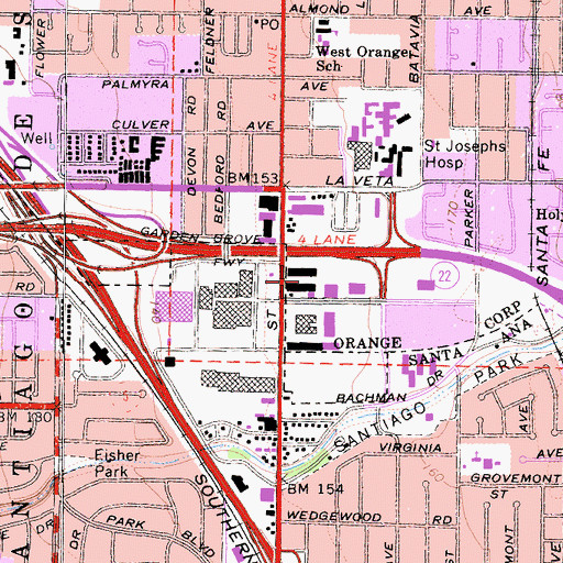 Topographic Map of Orange Town and Country North Shopping Center, CA