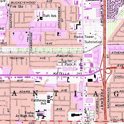Topographic Map of Orange Village Mobile Home Park, CA