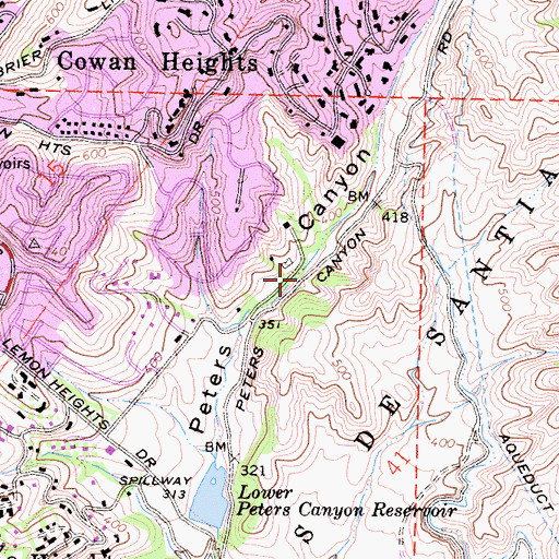 Topographic Map of Peters Canyon Regional Park, CA