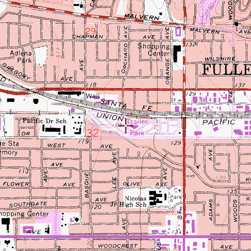Topographic Map of Rancho Fullerton Mobile Home Estates, CA