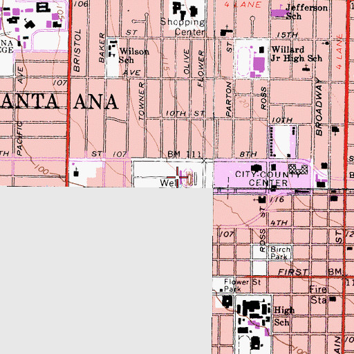 Topographic Map of Santa Ana Municipal Stadium, CA