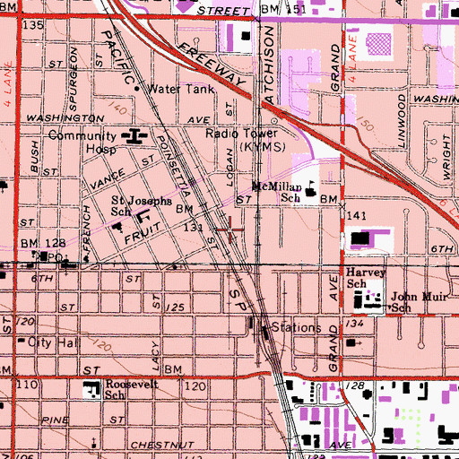 Topographic Map of Santa Ana Transportation Center, CA