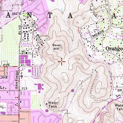 Topographic Map of Santiago Oaks Regional Park, CA