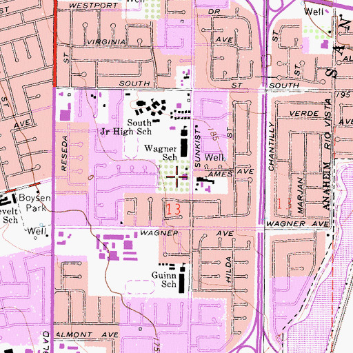 Topographic Map of Sunkist Branch Anaheim Public Library, CA