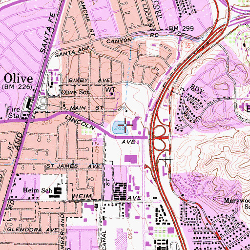 Topographic Map of The Brickyard Shopping Center, CA