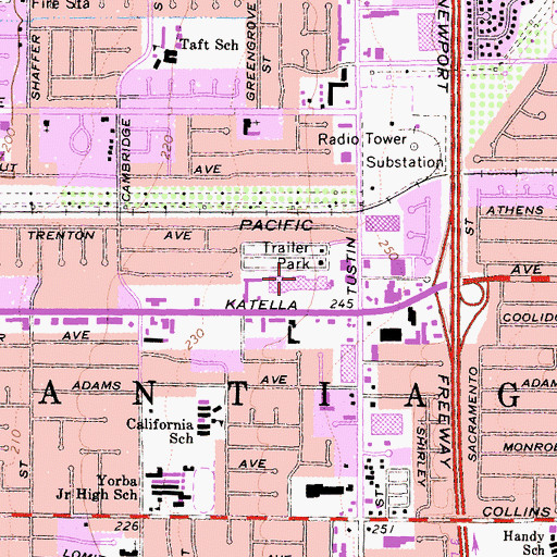 Topographic Map of Tuskatella Shopping Center, CA