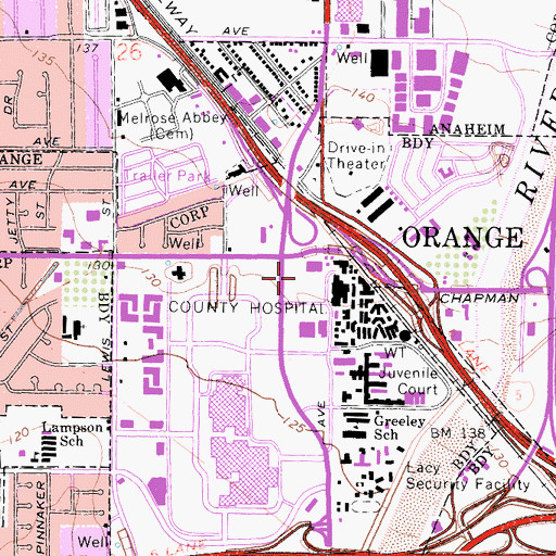 Topographic Map of University of California Irvine Medical Center, CA