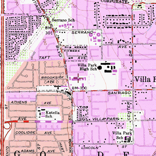 Topographic Map of Villa Park Branch Orange County Public Library, CA