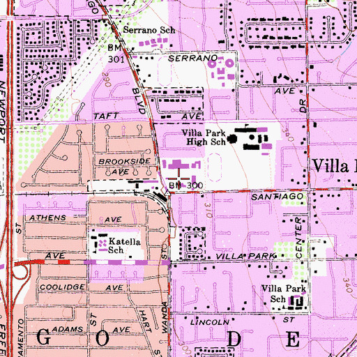 Topographic Map of Villa Park City Hall, CA