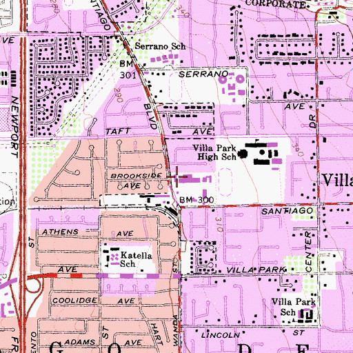 Topographic Map of Villa Park Town Center Shopping Center, CA
