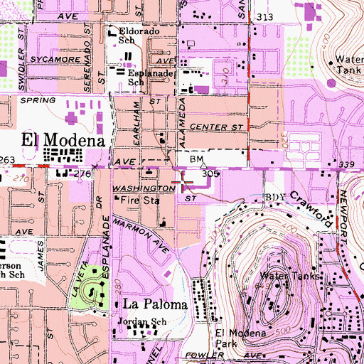 Topographic Map of Village Plaza Shopping Center, CA