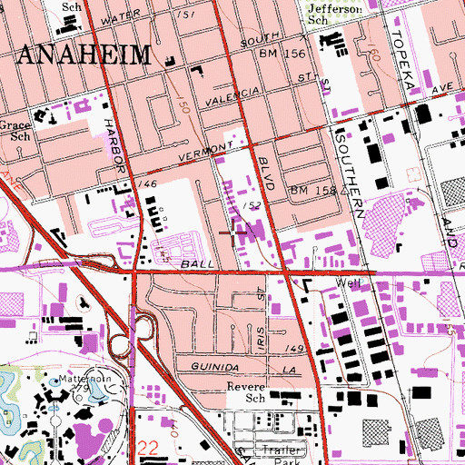 Topographic Map of Anaheim Global Medical Center, CA