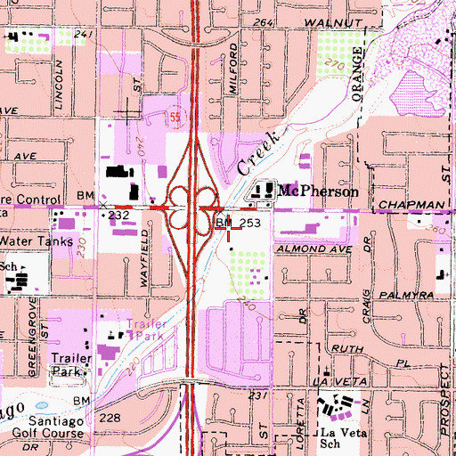 Topographic Map of Yorba Park, CA