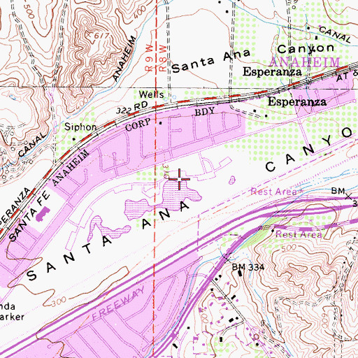 Topographic Map of Yorba Regional Park, CA